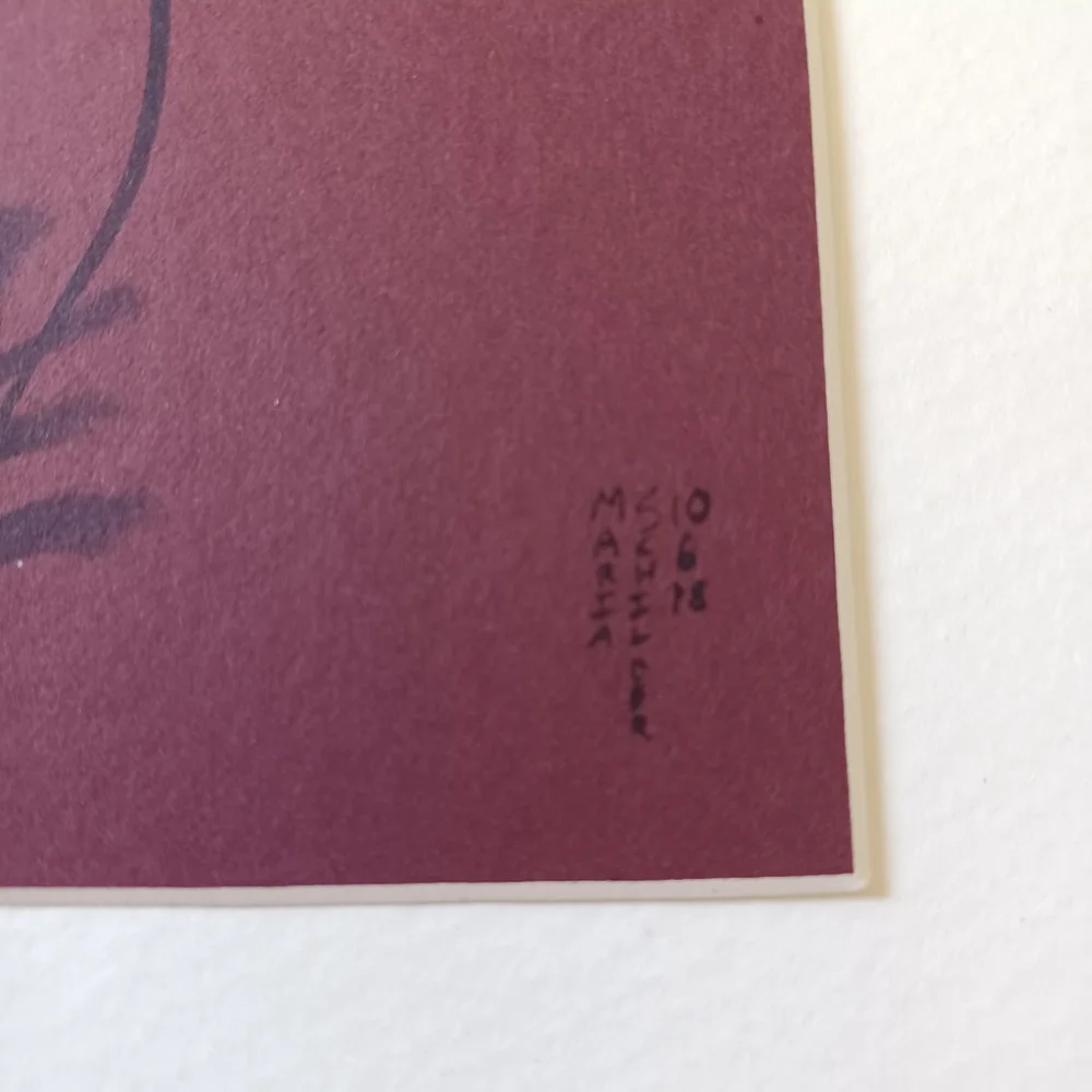 ORIGINAL ART Ink Poppies on Maroon Mat Board. 5"x7" Moody, Whimsical, Subtle - Picture 4 of 7